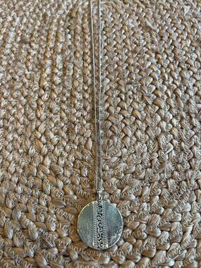 Brighton Silver Tone Round Pendant Necklace with Filigree Stripe